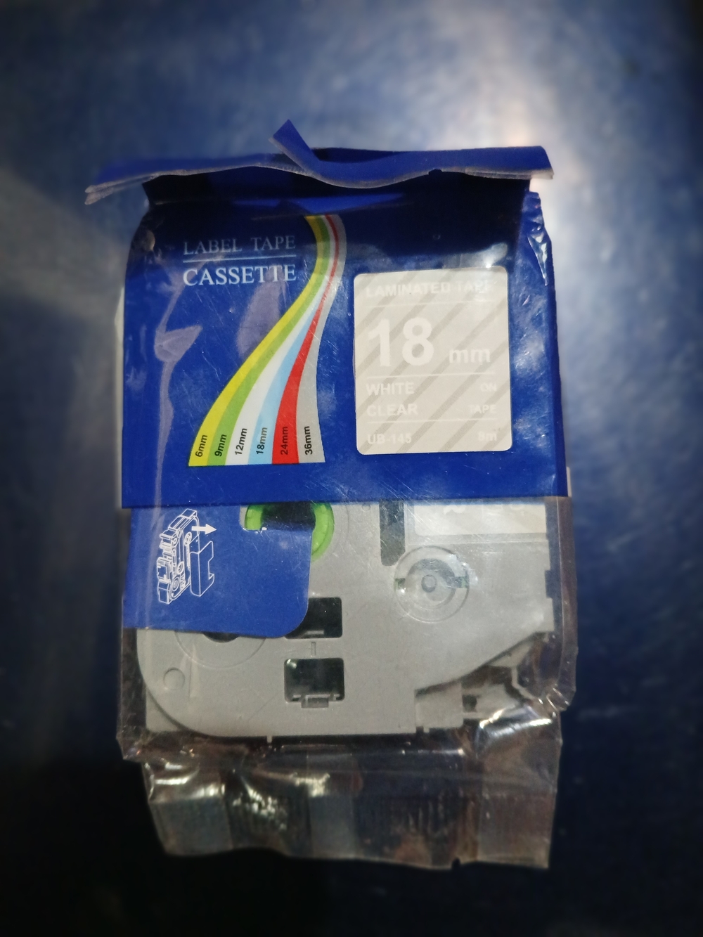 Label Tape Cassette - 18mm White on Clear